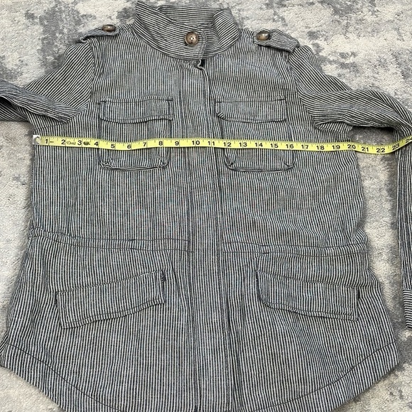 NWT Loft Striped Twill Utility Jacket Linen Cotton Gray White Full Zip Sz S - Picture 9 of 14
